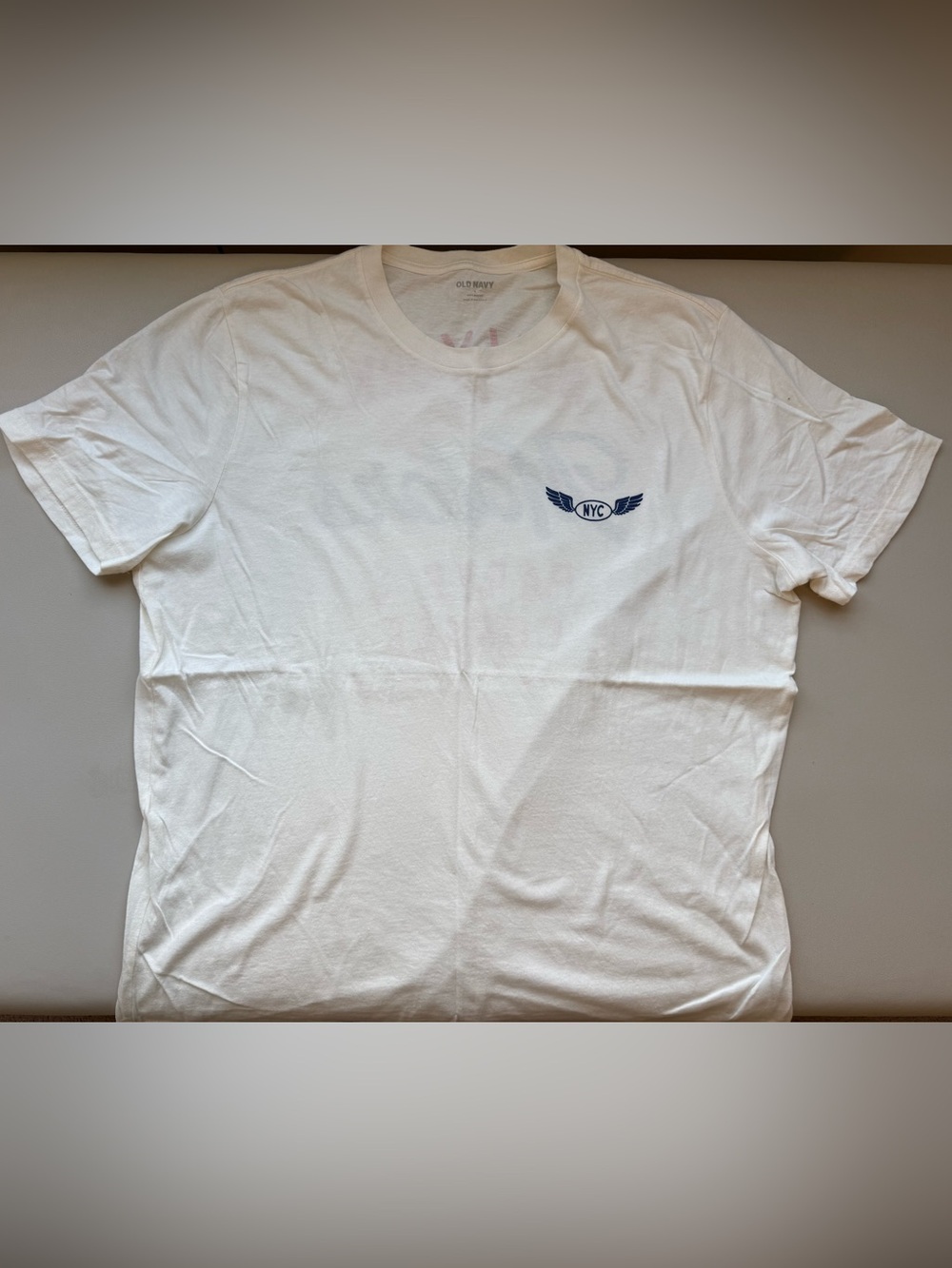 Old Navy White Short-Sleeve Crew Tee with Navy NYC Wing Logo